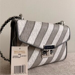 Michael Kors Silver and Gray Striped Shoulder Bag